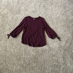 Long sleeve blue and burgundy blouse